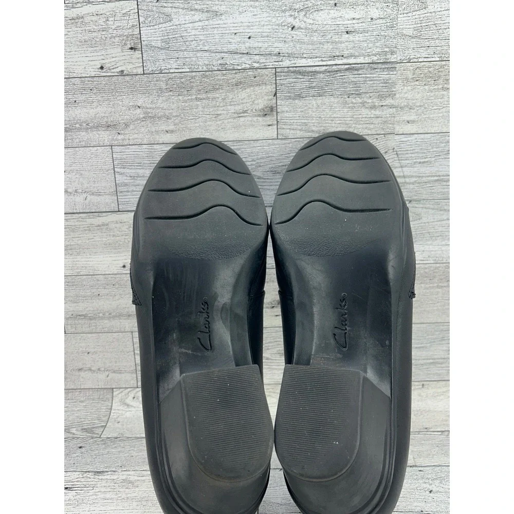 Clarks‎ Black Leather Cushion Soft Slip On Block Heel Pumps Women Size 11M